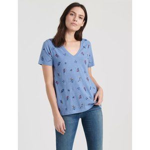 LUCKY BRAND Blue Tossed Floral Embroidered Tee M